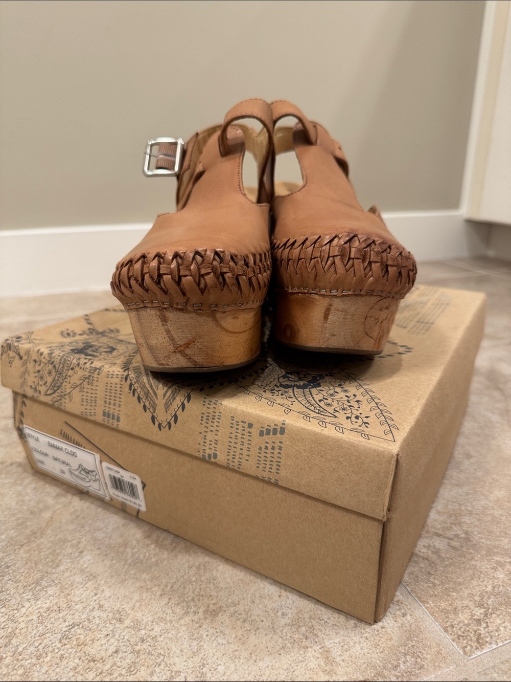 Free People Leather Platform Clog Sandals - Tan - Picture 3 of 5